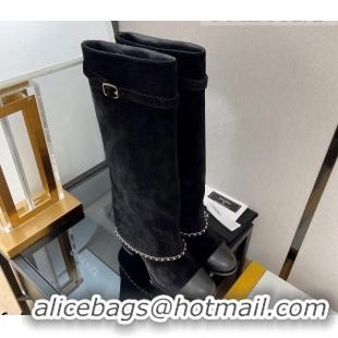 Grade Quality Chanel Suede High Boots 6.5cm G39345 Black 080874