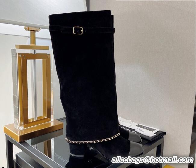 Grade Quality Chanel Suede High Boots 6.5cm G39345 Black 080874