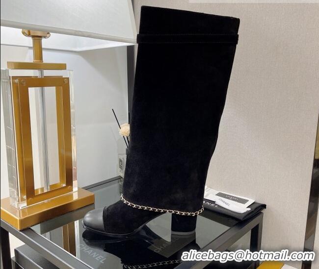 Grade Quality Chanel Suede High Boots 6.5cm G39345 Black 080874