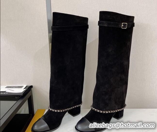 Grade Quality Chanel Suede High Boots 6.5cm G39345 Black 080874