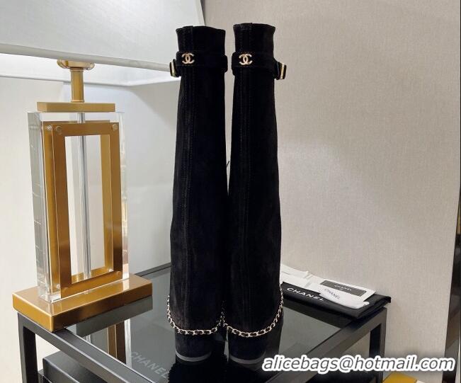 Grade Quality Chanel Suede High Boots 6.5cm G39345 Black 080874