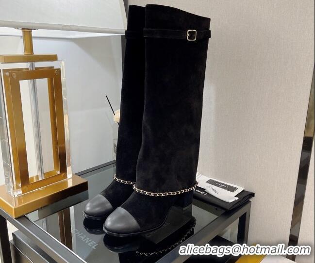 Grade Quality Chanel Suede High Boots 6.5cm G39345 Black 080874