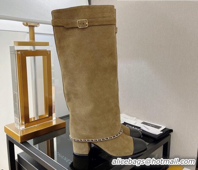 Pretty Style Chanel Suede High Boots 6.5cm G39345 Camel Brown 080875