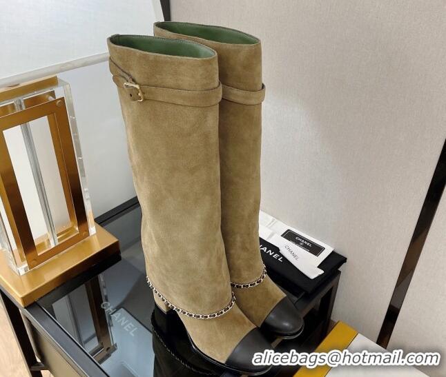 Pretty Style Chanel Suede High Boots 6.5cm G39345 Camel Brown 080875