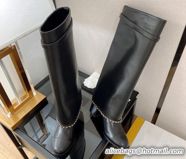 Best Price Chanel Calfskin High Boots 6.5cm G39345 Black 080876