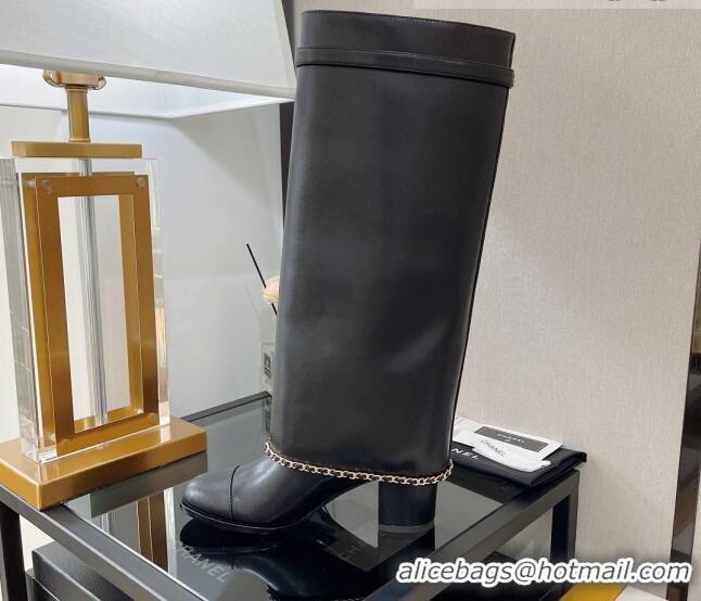 Best Price Chanel Calfskin High Boots 6.5cm G39345 Black 080876