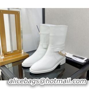 Best Price Chanel Calfskin Ankle Boots with CC Chain Back White 080879