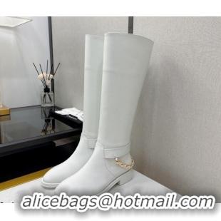 Perfect Chanel Calfskin High Boots with CC Chain Back White 080882