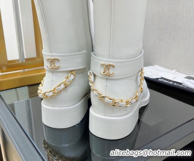 Perfect Chanel Calfskin High Boots with CC Chain Back White 080882