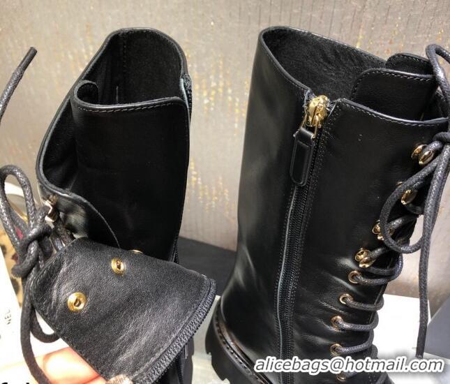 Classic Hot Chanel Calfskin Lace-up Boots Back Black 080883