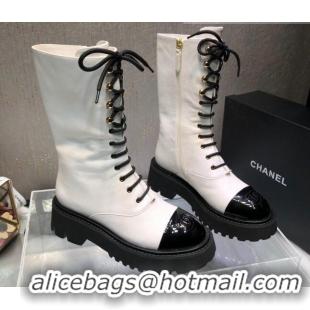 Sophisticated Chanel Calfskin Lace-up Boots Back White 080884