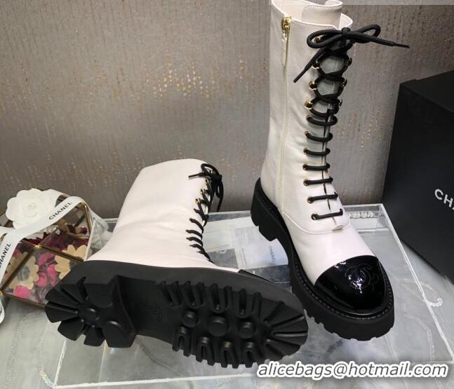 Sophisticated Chanel Calfskin Lace-up Boots Back White 080884