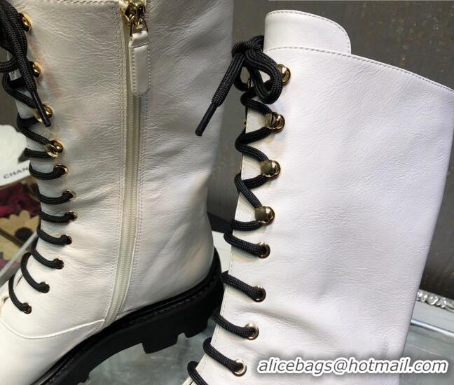 Sophisticated Chanel Calfskin Lace-up Boots Back White 080884