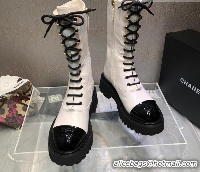 Sophisticated Chanel Calfskin Lace-up Boots Back White 080884