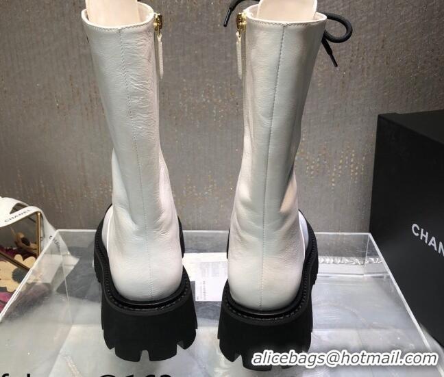 Sophisticated Chanel Calfskin Lace-up Boots Back White 080884