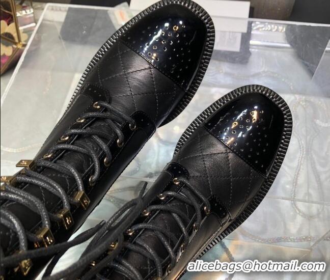 Good Quality Chanel Performated Calfskin Lace-up Ankle Boots Black 080886