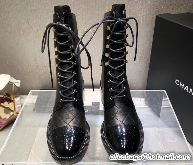 Good Quality Chanel Performated Calfskin Lace-up Ankle Boots Black 080886