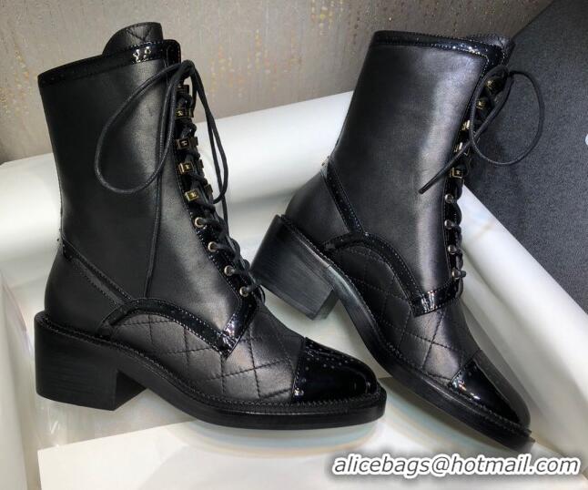 Good Quality Chanel Performated Calfskin Lace-up Ankle Boots Black 080886