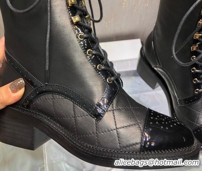 Good Quality Chanel Performated Calfskin Lace-up Ankle Boots Black 080886