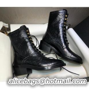 Best Product Chanel Performated Crinkle Leather Lace-up Ankle Boots Black 080887