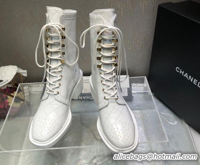 Grade Quality Chanel Performated Calfskin Lace-up Ankle Boots White 080888