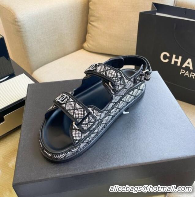 Good Looking Chanel Crystal Flat Strap Sandals White 080891