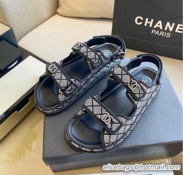 Good Looking Chanel Crystal Flat Strap Sandals White 080891