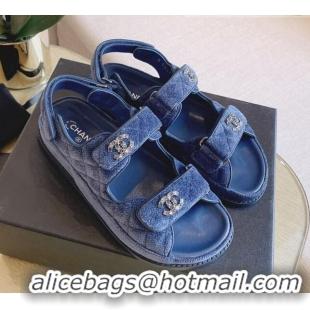 Stylish Chanel Flat Strap Sandals Blue 080892