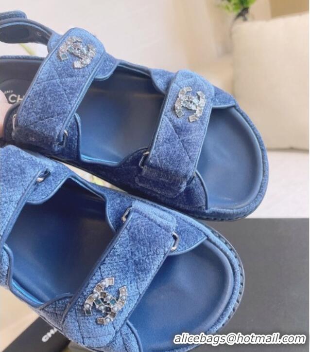 Stylish Chanel Flat Strap Sandals Blue 080892