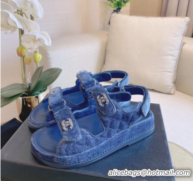 Stylish Chanel Flat Strap Sandals Blue 080892