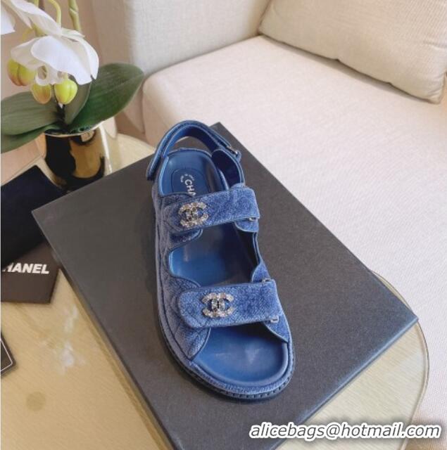 Stylish Chanel Flat Strap Sandals Blue 080892