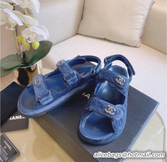 Stylish Chanel Flat Strap Sandals Blue 080892