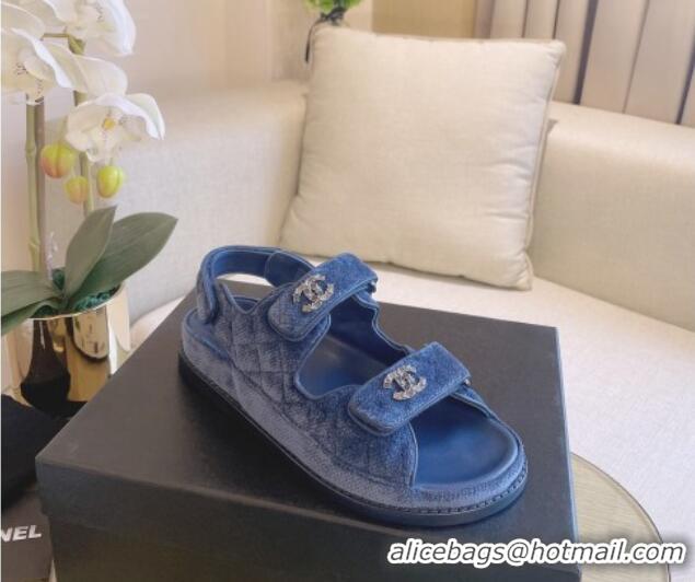 Stylish Chanel Flat Strap Sandals Blue 080892