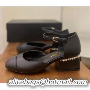 Shop Duplicate Chanel Pearl Mary Janes Pumps Black 080893