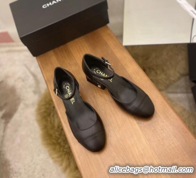 Shop Duplicate Chanel Pearl Mary Janes Pumps Black 080893