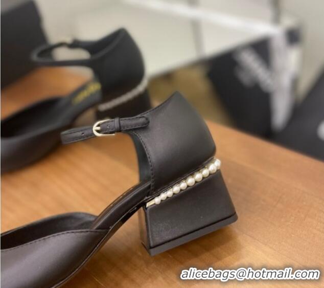 Shop Duplicate Chanel Pearl Mary Janes Pumps Black 080893