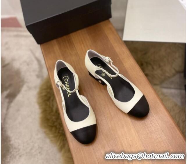 Unique Style Chanel Pearl Mary Janes Pumps White 080894