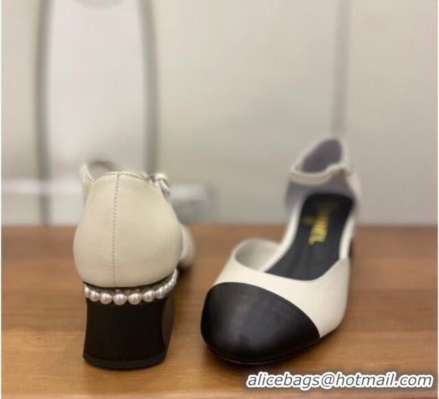 Unique Style Chanel Pearl Mary Janes Pumps White 080894