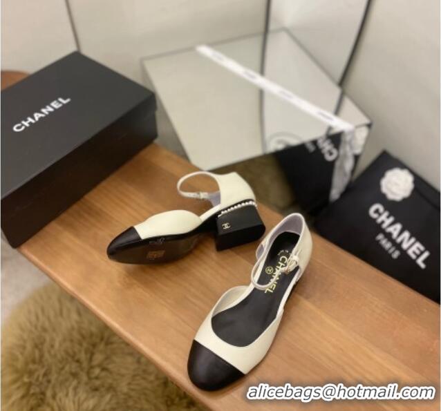 Unique Style Chanel Pearl Mary Janes Pumps White 080894