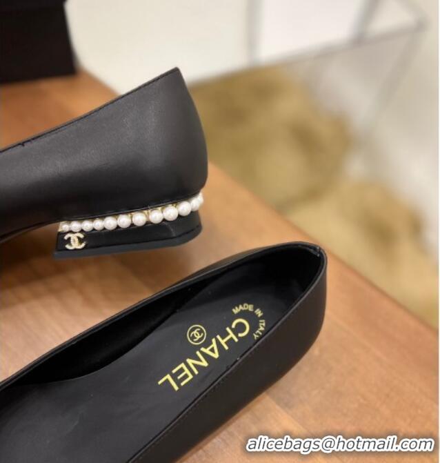 Sumptuous Chanel Pearl Ballerinas Black 080896