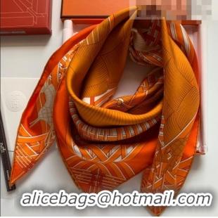 Shop Grade Hermes Masan Silk Square Scarf 90x90cm H3075 Orange 2022