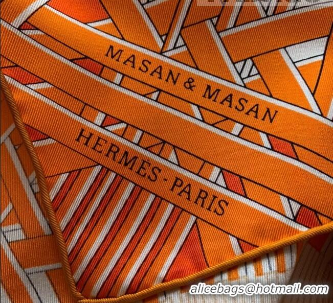 Shop Grade Hermes Masan Silk Square Scarf 90x90cm H3075 Orange 2022