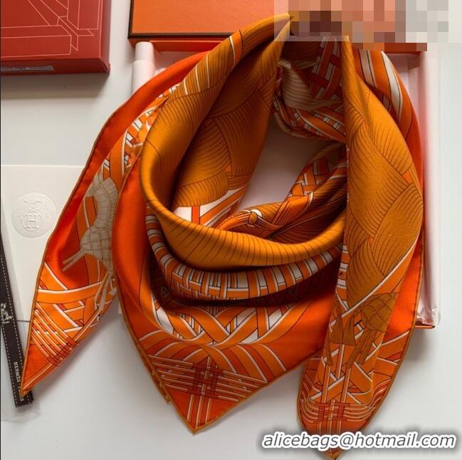 Shop Grade Hermes Masan Silk Square Scarf 90x90cm H3075 Orange 2022