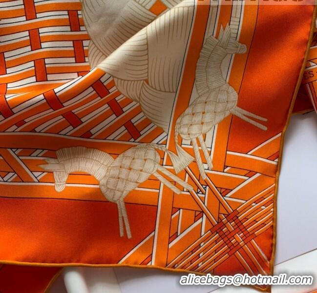 Shop Grade Hermes Masan Silk Square Scarf 90x90cm H3075 Orange 2022