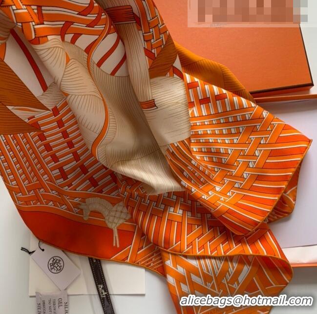 Shop Grade Hermes Masan Silk Square Scarf 90x90cm H3075 Orange 2022