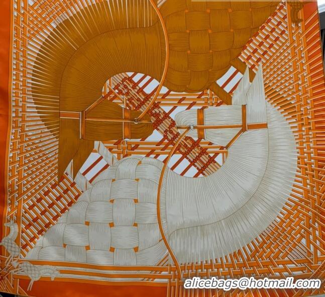 Shop Grade Hermes Masan Silk Square Scarf 90x90cm H3075 Orange 2022