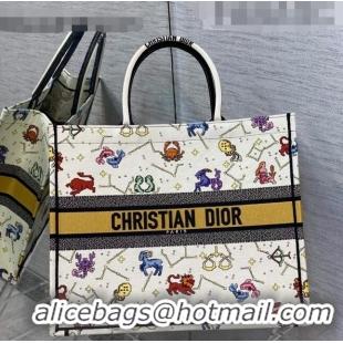 ​Top Grade Dior Large Book Tote Bag in White Pixel Zodiac Embroidery M941 2022