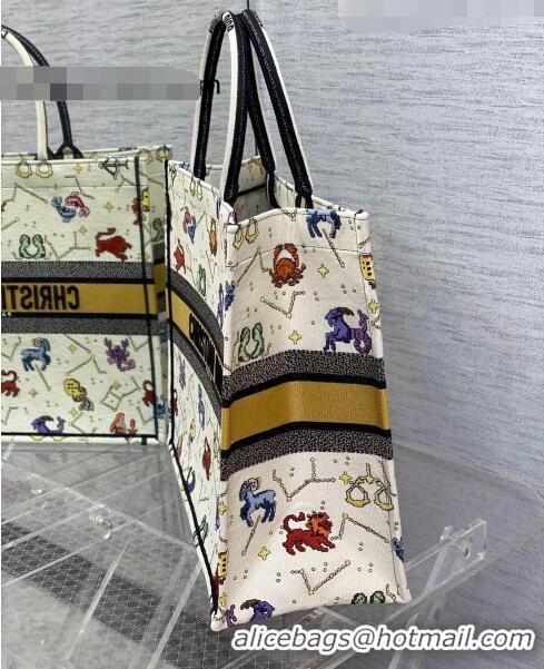 ​Top Grade Dior Large Book Tote Bag in White Pixel Zodiac Embroidery M941 2022