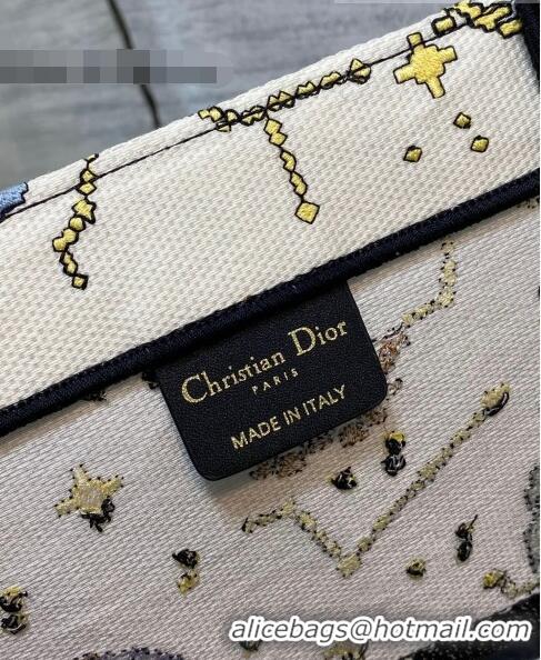 ​Top Grade Dior Large Book Tote Bag in White Pixel Zodiac Embroidery M941 2022