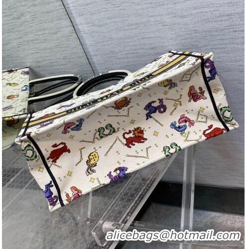 ​Top Grade Dior Large Book Tote Bag in White Pixel Zodiac Embroidery M941 2022